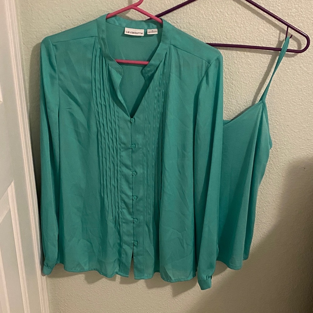 Liz Claiborne Teal Blouse and Cami Set